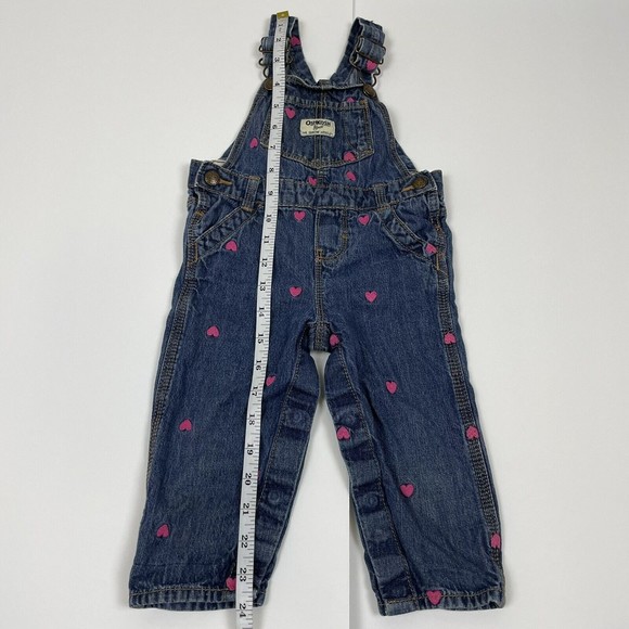 Oshkosh B’Gosh Baby Girl’s Size 18 Months Denim Overalls Embroidered Hearts - Picture 7 of 16